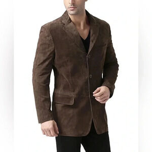 Vintage BGSD 3 Button Genuine Leather Blazer Suede Sport Coat Jacket Brown Small